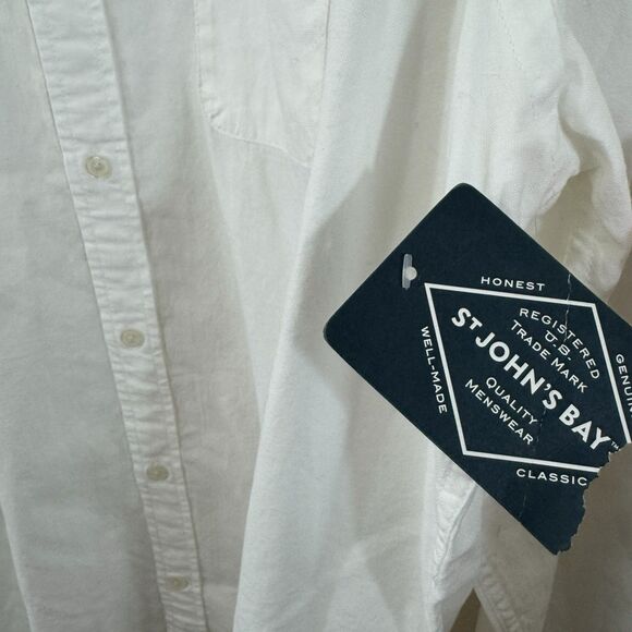 St Johns Bay NWT Large Comfort Stretch Button Front Shirt White Cotton Womens - Picture 4 of 13